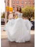 Off Shoulder Beaded Ivory Lace Tulle Fairytale Wedding Dress